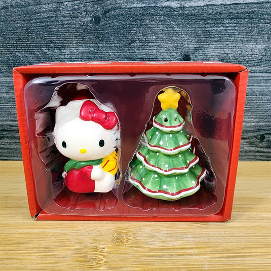 Hello Kitty Christmas Tree Salt Pepper Set Collectible Ceramic by Blue Sky