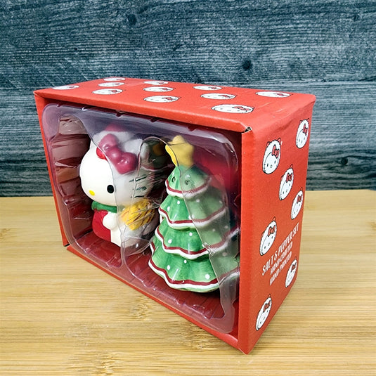 Hello Kitty Christmas Tree Salt Pepper Set Collectible Ceramic by Blue Sky