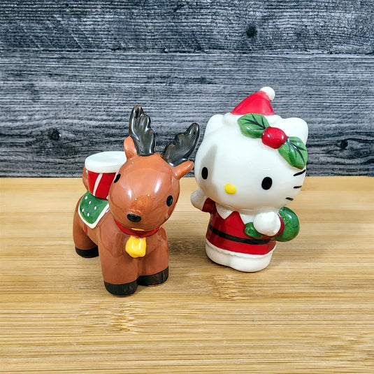 Hello Kitty Salt Pepper Set Christmas Reindeer Collectible Ceramic Blue Sky