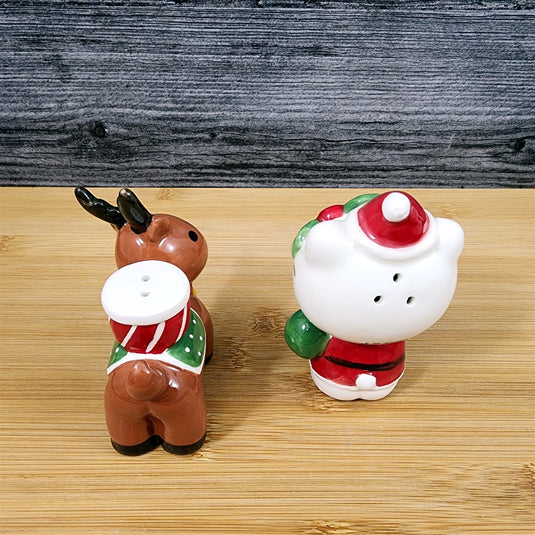 Hello Kitty Salt Pepper Set Christmas Reindeer Collectible Ceramic Blue Sky