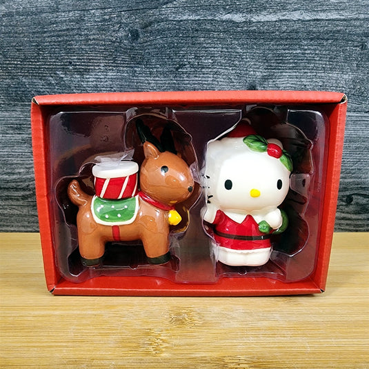 Hello Kitty Salt Pepper Set Christmas Reindeer Collectible Ceramic Blue Sky