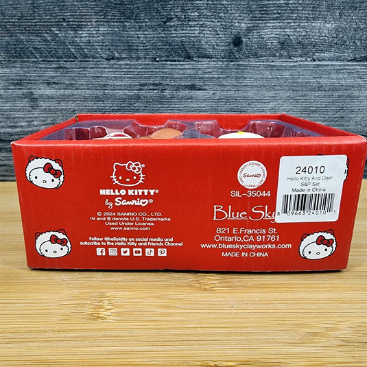 Hello Kitty Salt Pepper Set Christmas Reindeer Collectible Ceramic Blue Sky