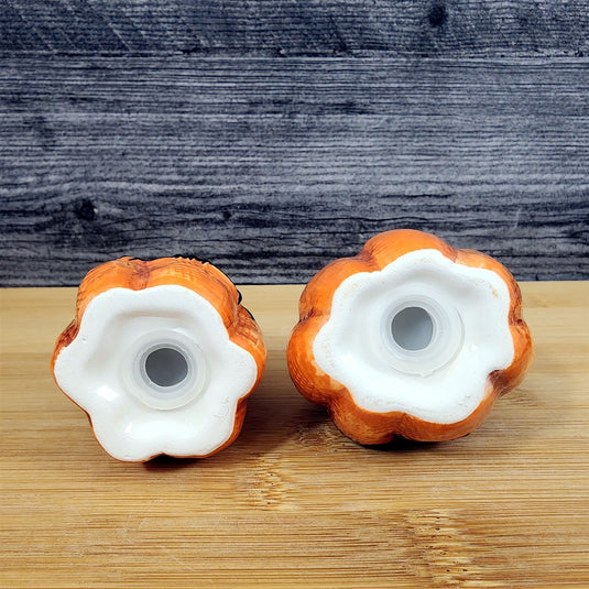 Halloween Salt Pepper Set Stitched Pumpkin Jack-o-Lanterns Fall Ceramic Blue Sky