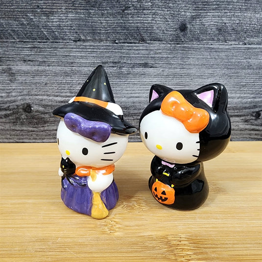 Hello Kitty Halloween Trick Treat Witch Costume Salt Pepper Set Ceramic Blue Sky
