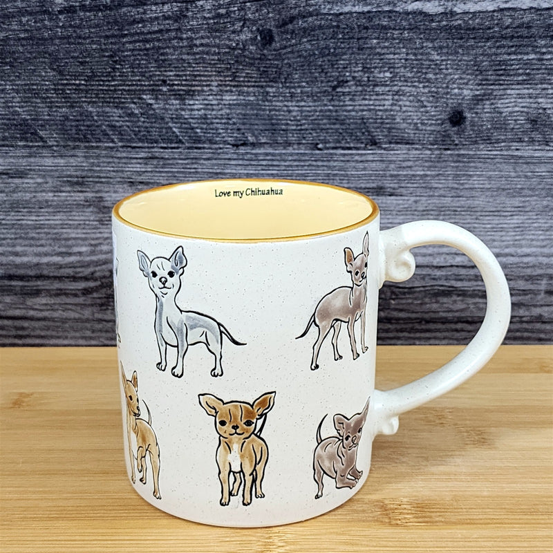 Load image into Gallery viewer, Chihuahua Dog Coffee Mug Ceramic Embossed White &amp; Cream 21oz Tea Cup Blue Sky
