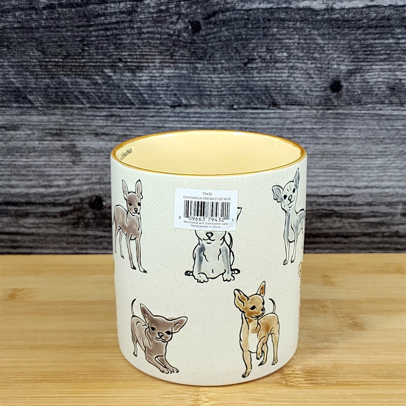 Load image into Gallery viewer, Chihuahua Dog Coffee Mug Ceramic Embossed White &amp; Cream 21oz Tea Cup Blue Sky

