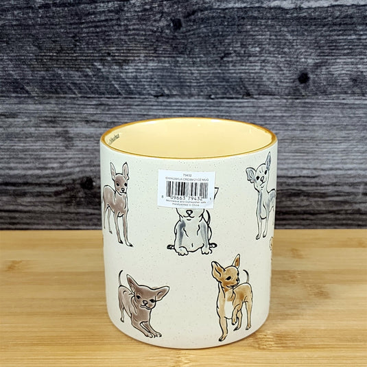 Chihuahua Dog Coffee Mug Ceramic Embossed White & Cream 21oz Tea Cup Blue Sky