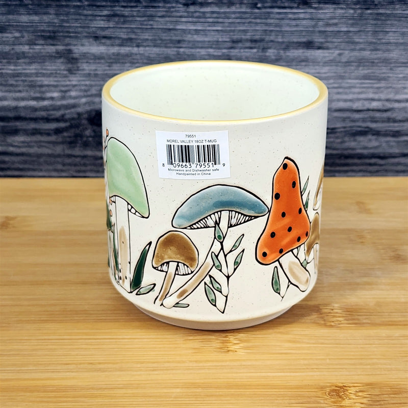 Load image into Gallery viewer, Mushroom Morel Coffee Mug Orange Green Botanical Ceramic Tea Cup Blue Sky 18oz
