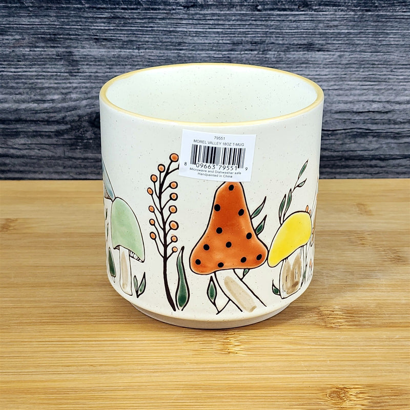 Load image into Gallery viewer, Mushroom Coffee Mug Morel Red Yellow Botanical Ceramic Tea Cup Blue Sky 18oz
