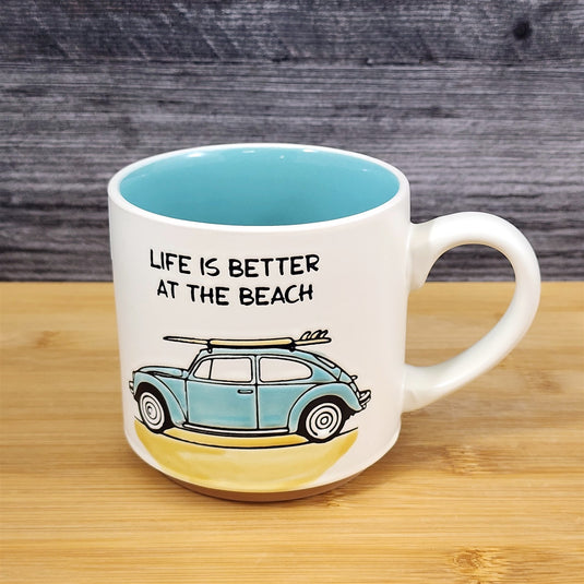Retro Volkswagen Car Surfboard Coffee Mug Ceramic Ocean Lover Tea Cup Blue Sky