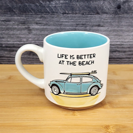 Retro Volkswagen Car Surfboard Coffee Mug Ceramic Ocean Lover Tea Cup Blue Sky