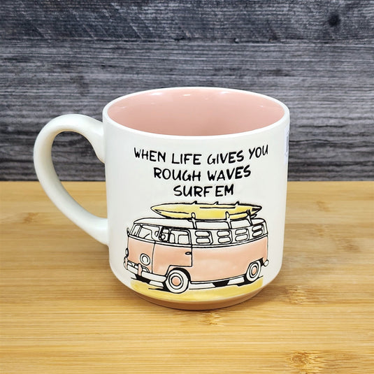 Retro Volkswagen Van Surfboard Coffee Mug Ceramic Ocean Lover Tea Cup Blue Sky