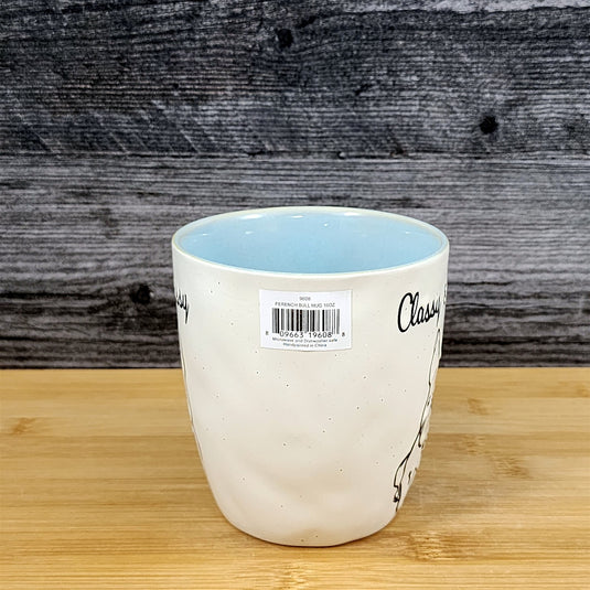 French Bulldog Coffee Cup Classy Sassy Dog Mug Blue Sky Ceramic Embossed 16 oz