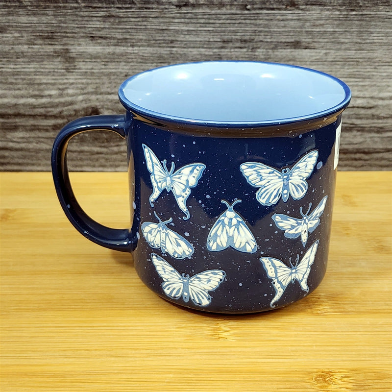 Load image into Gallery viewer, Artisan Butterfly &amp; Moth Mug Nature Motif Ceramic Embossed 18oz Tea Cup Blue Sky

