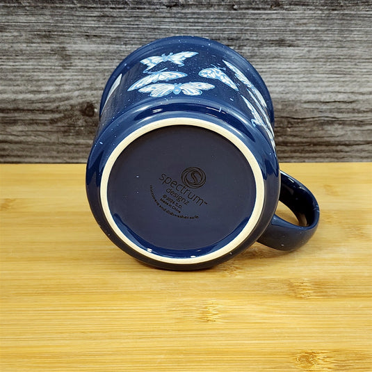 Artisan Butterfly & Moth Mug Nature Motif Ceramic Embossed 18oz Tea Cup Blue Sky