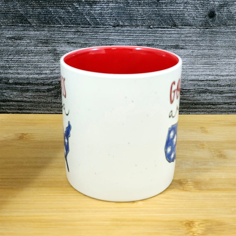 Load image into Gallery viewer, Red White Blue America Mug “God Bless” Ceramic Coffee Cup Blue Sky 21oz Patriot
