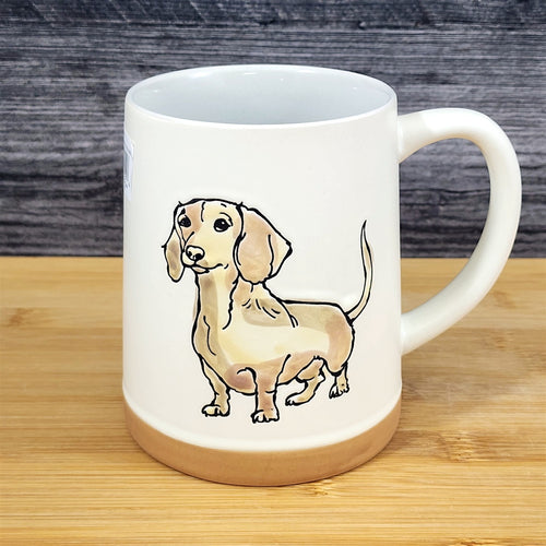 Dachshund Coffee Mug Dog Doxie Breed Tea Cup Blue Sky Ceramic Embossed 18 oz