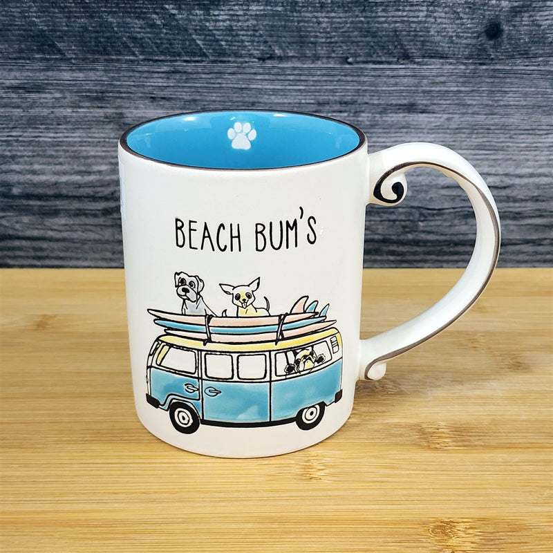 Load image into Gallery viewer, Beach Bum Dogs Coffee Cup Mug Blue Sky Ceramic Embossed 18 oz Retro Van Surfing
