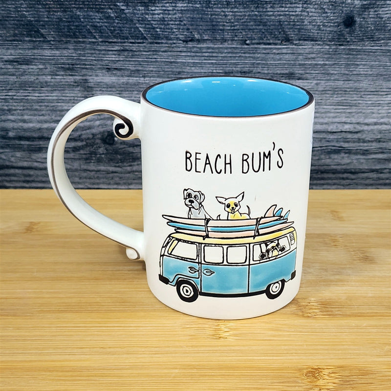 Load image into Gallery viewer, Beach Bum Dogs Coffee Cup Mug Blue Sky Ceramic Embossed 18 oz Retro Van Surfing
