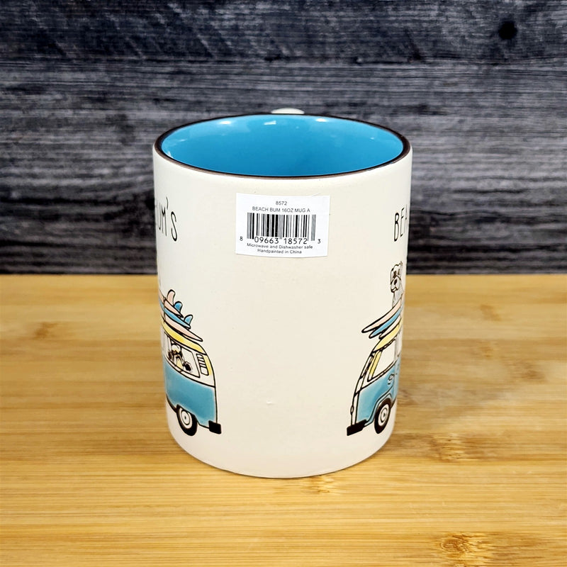 Load image into Gallery viewer, Beach Bum Dogs Coffee Cup Mug Blue Sky Ceramic Embossed 18 oz Retro Van Surfing
