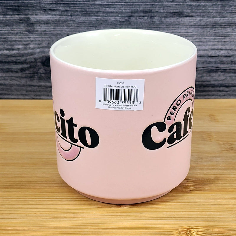 Load image into Gallery viewer, Cafecito Mug Fiesta Spanish Coffee Cup Blue Sky Ceramic Embossed Pink White 18oz
