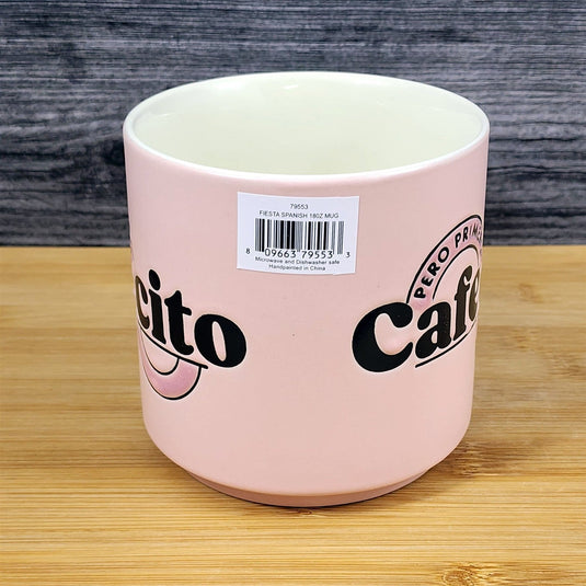 Cafecito Mug Fiesta Spanish Coffee Cup Blue Sky Ceramic Embossed Pink White 18oz