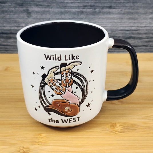 Wild Like the West Coffee Mug Cowgirl Ceramic Tea Cup Blue Sky Country Western