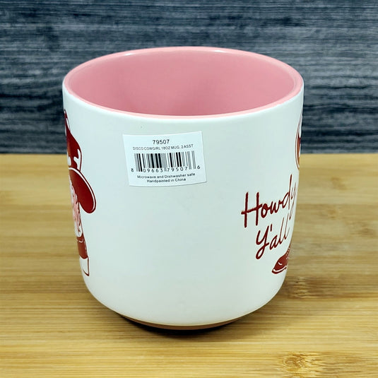 Country Western Coffee Mug Pink Cowgirl Ceramic Tea Cup Blue Sky 18 oz Embossed