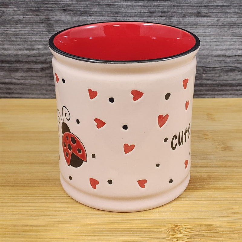 Load image into Gallery viewer, Ladybug Hearts Whimsical Love Mug Embossed Red Ceramic Tea Coffee Cup Blue Sky
