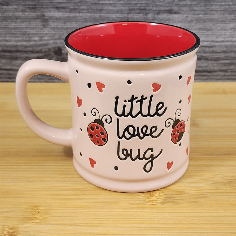 Load image into Gallery viewer, Love Mug Ladybug Hearts Whimsical Embossed Red Ceramic Tea Coffee Cup Blue Sky
