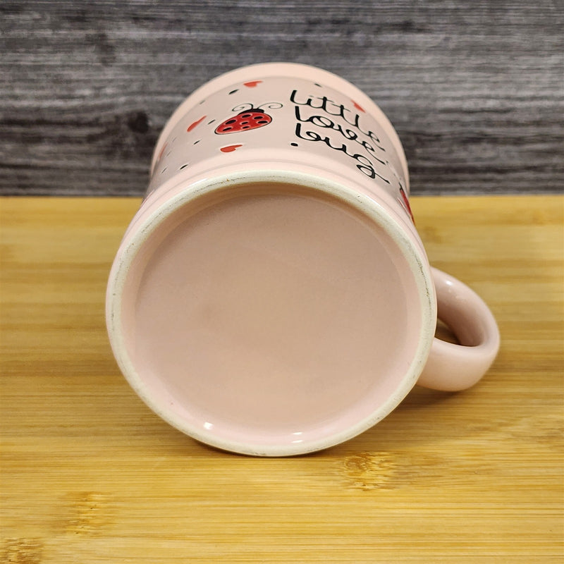 Load image into Gallery viewer, Love Mug Ladybug Hearts Whimsical Embossed Red Ceramic Tea Coffee Cup Blue Sky
