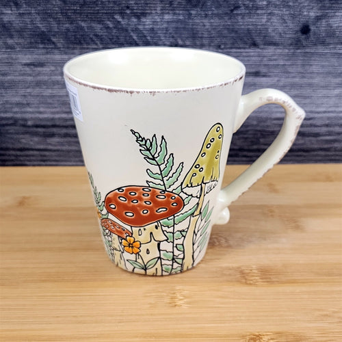 Morel Mushroom Botanical Coffee Mug Brown Green Floral Ceramic Tea Cup Blue Sky