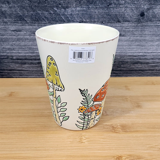 Morel Mushroom Botanical Coffee Mug Brown Green Floral Ceramic Tea Cup Blue Sky
