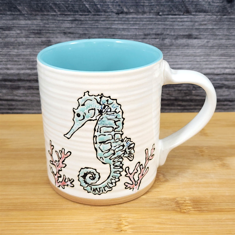 Load image into Gallery viewer, Seahorse Coffee Mug Marine Ocean Coral Life Whimsical Tea Cup Blue Sky Ceramic
