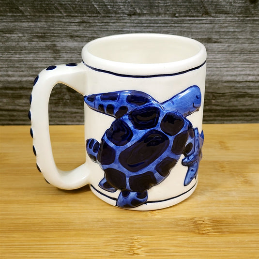 Magic Sea Turtle Cobalt Coffee Mug Embossed Nautical Tea Cup Ceramic by Blue Sky