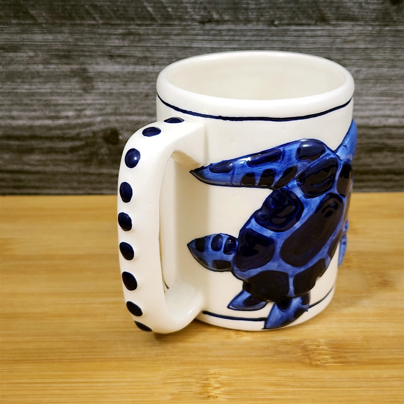 Load image into Gallery viewer, Magic Sea Turtle Cobalt Coffee Mug Embossed Nautical Tea Cup Ceramic by Blue Sky
