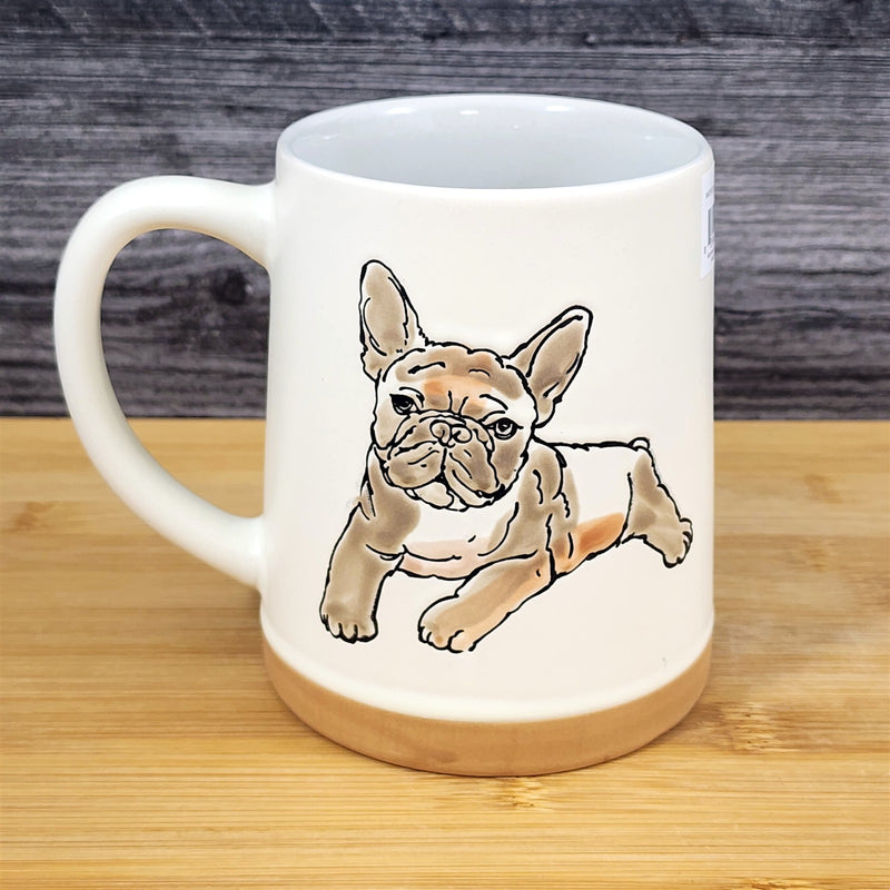 Load image into Gallery viewer, French Bulldog Coffee Mug Ceramic Dog Bully Breed Cup Blue Sky Embossed 18 oz
