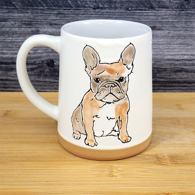 Load image into Gallery viewer, French Bulldog Coffee Mug Dog Bully Breed Cup Blue Sky Ceramic Embossed 18 oz
