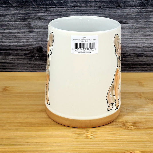 French Bulldog Coffee Mug Dog Bully Breed Cup Blue Sky Ceramic Embossed 18 oz