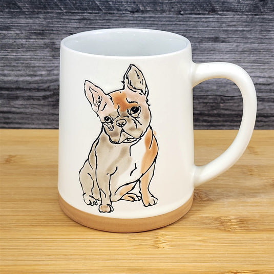 French Bulldog Coffee Cup Bully Breed Dog Mug Blue Sky Ceramic Embossed 18 oz