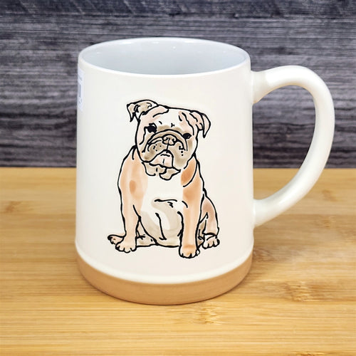 English Bulldog Coffee Mug Ceramic Dog Bully Breed Cup Blue Sky Embossed 18 oz