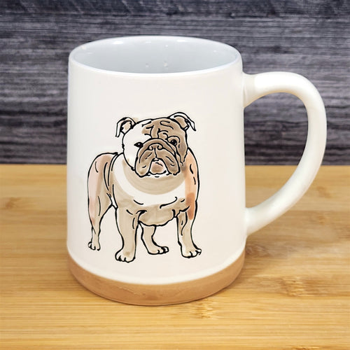 English Bulldog Coffee Cup Bully Breed Dog Mug Blue Sky Ceramic Embossed 18 oz