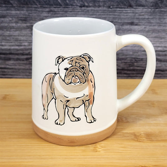 English Bulldog Coffee Cup Bully Breed Dog Mug Blue Sky Ceramic Embossed 18 oz