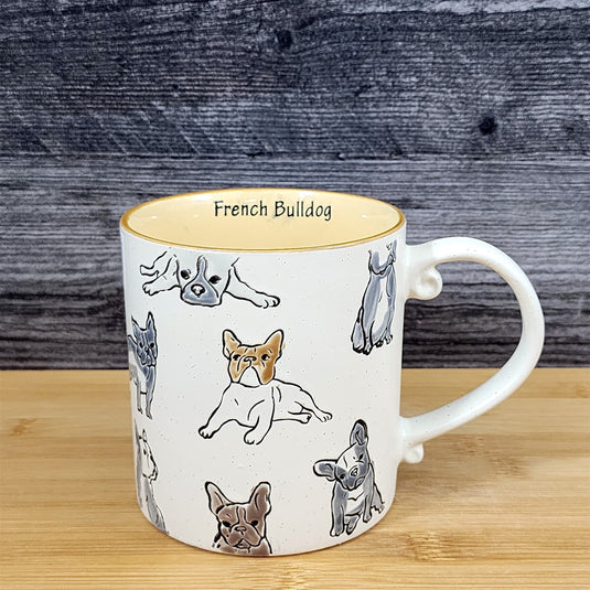 French Bulldog Coffee Mug Ceramic Dog Tea Cup Bully Breed Blue Sky 21oz Embossed