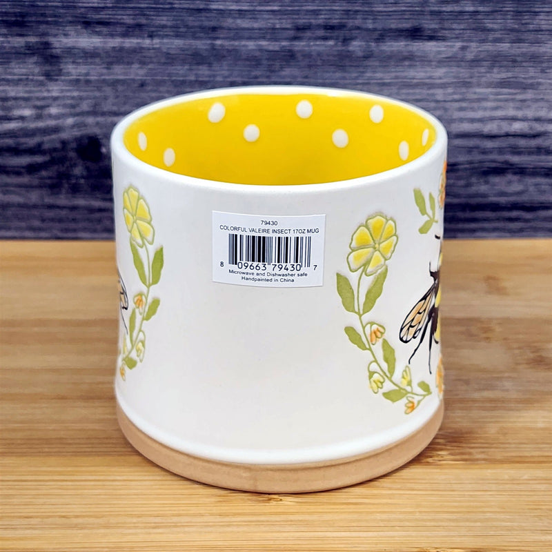 Load image into Gallery viewer, Flower Bumble Bee Coffee Mug Embossed Yellow Ceramic Tea Cup Blue Sky 17oz
