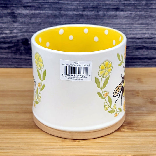 Flower Bumble Bee Coffee Mug Embossed Yellow Ceramic Tea Cup Blue Sky 17oz