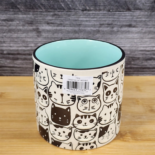 Cat Face Ceramic Coffee Mug 18oz Black Tea Cup Embossed by Blue Sky