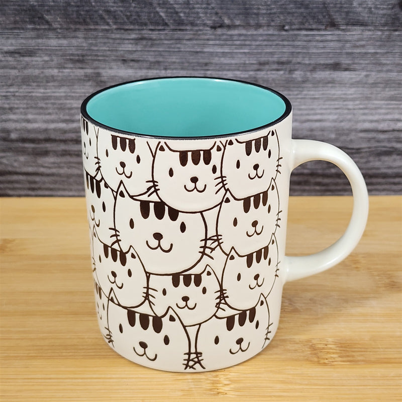 Load image into Gallery viewer, Cat Face Ceramic Mug 16 oz Black Tea Coffee Cup Embossed by Blue Sky
