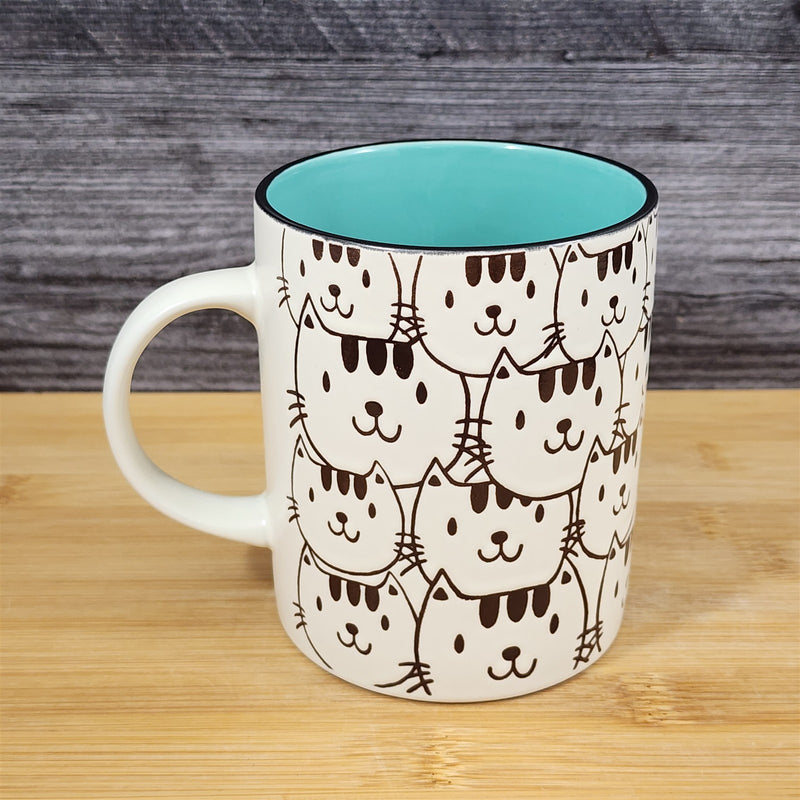 Load image into Gallery viewer, Cat Face Ceramic Mug 16 oz Black Tea Coffee Cup Embossed by Blue Sky
