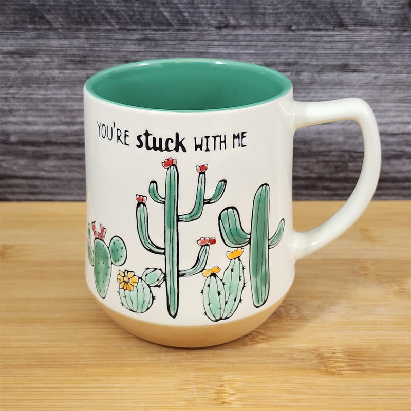 Load image into Gallery viewer, Cactus Embossed Coffee Mug Cup Saying "Your Stuck With Me" by Blue Sky Ceramic
